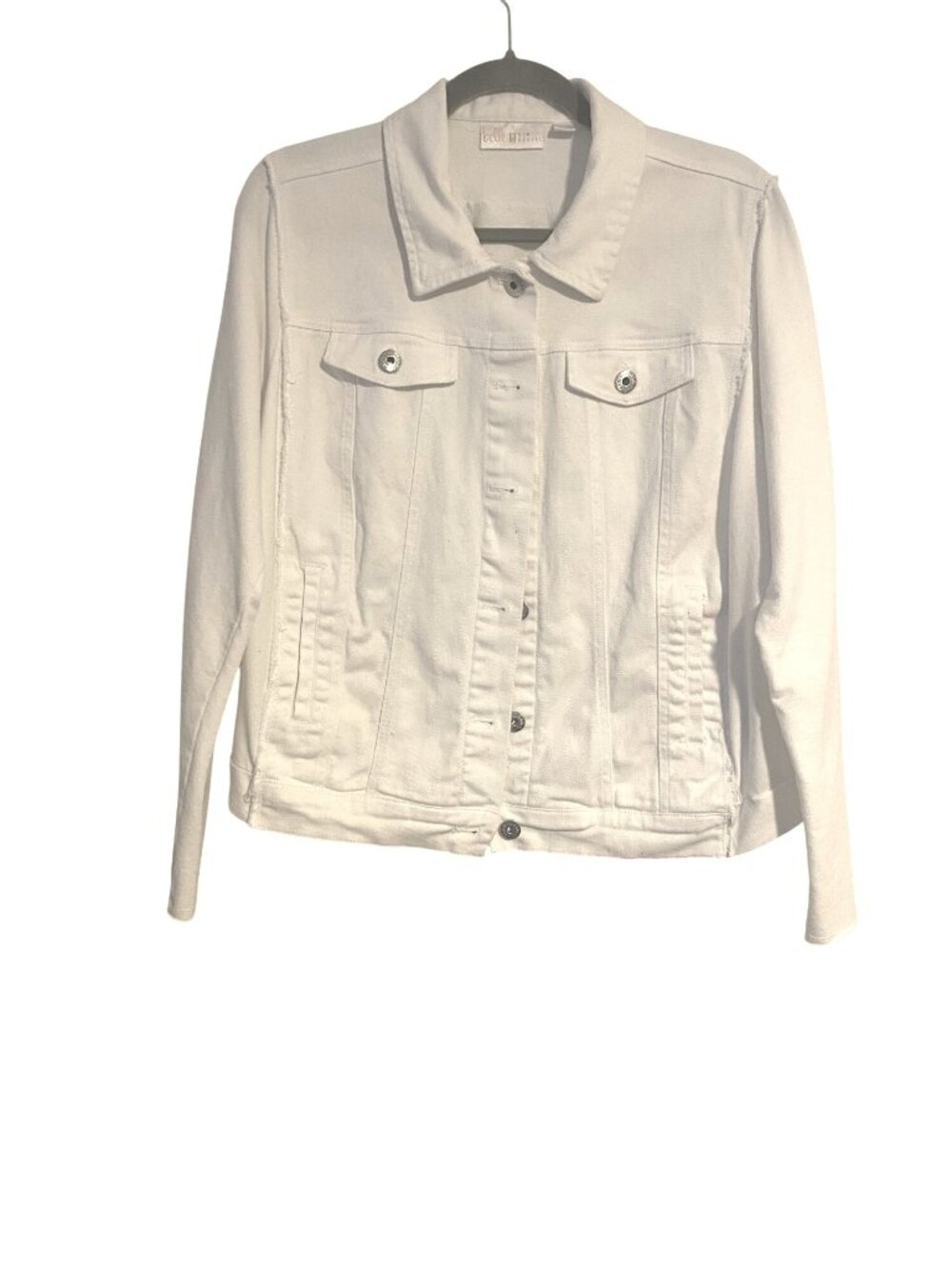 Belle Kim Gravel Women M White Denim Cotton Jacket Button Front Distressed Boho